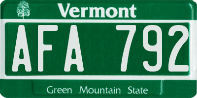 VT license plate AFA792