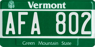 VT license plate AFA802