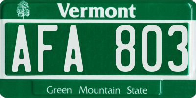 VT license plate AFA803