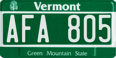 VT license plate AFA805