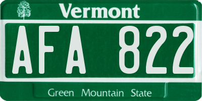 VT license plate AFA822