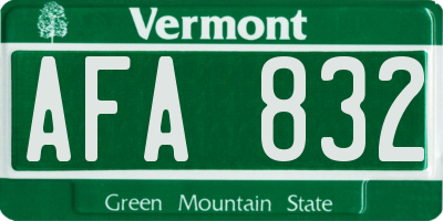 VT license plate AFA832