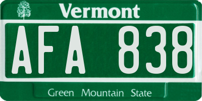 VT license plate AFA838