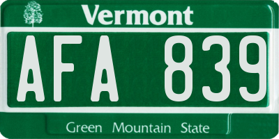 VT license plate AFA839