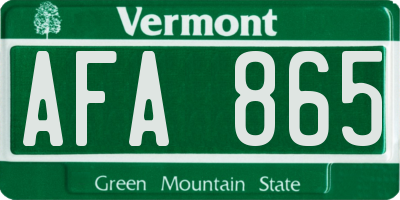 VT license plate AFA865
