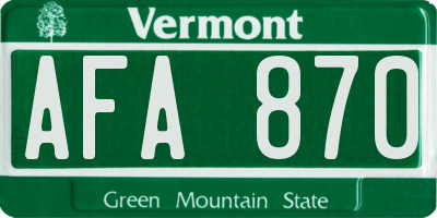 VT license plate AFA870