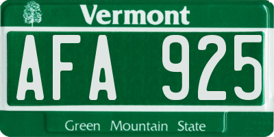 VT license plate AFA925