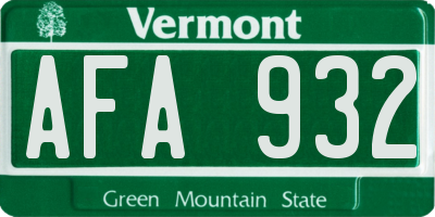 VT license plate AFA932