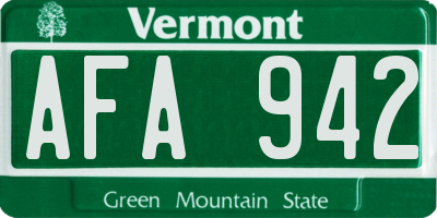 VT license plate AFA942