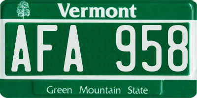 VT license plate AFA958