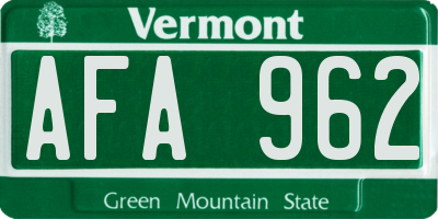VT license plate AFA962