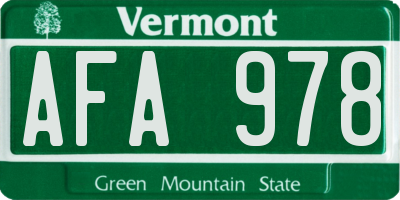 VT license plate AFA978
