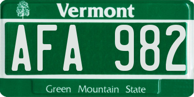 VT license plate AFA982