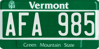 VT license plate AFA985