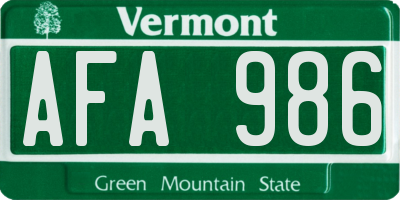 VT license plate AFA986