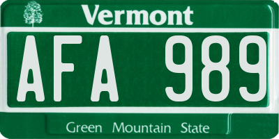 VT license plate AFA989