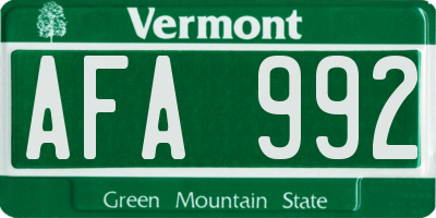 VT license plate AFA992