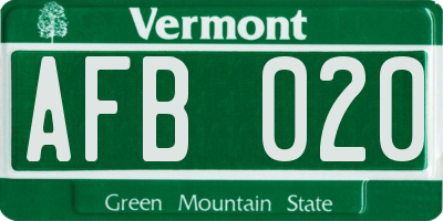 VT license plate AFB020