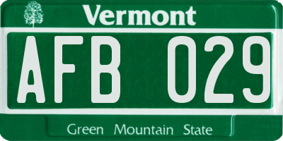 VT license plate AFB029