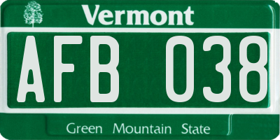 VT license plate AFB038