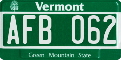 VT license plate AFB062