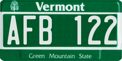 VT license plate AFB122