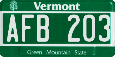 VT license plate AFB203