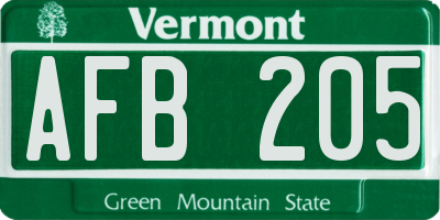 VT license plate AFB205