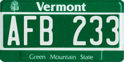 VT license plate AFB233