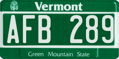 VT license plate AFB289