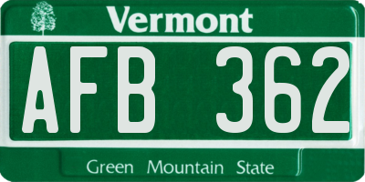 VT license plate AFB362