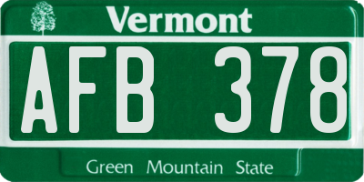 VT license plate AFB378