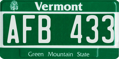 VT license plate AFB433