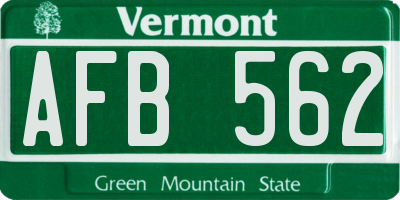 VT license plate AFB562