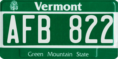VT license plate AFB822