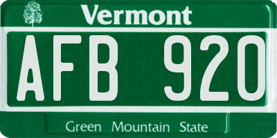 VT license plate AFB920