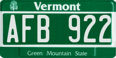 VT license plate AFB922