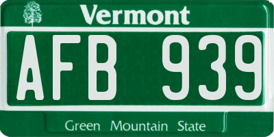 VT license plate AFB939