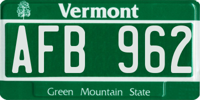 VT license plate AFB962