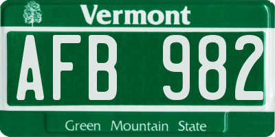 VT license plate AFB982