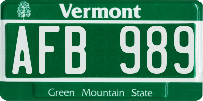 VT license plate AFB989