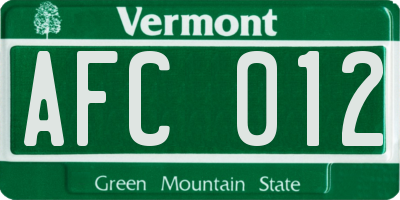 VT license plate AFC012