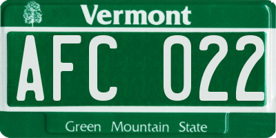 VT license plate AFC022