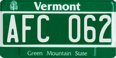 VT license plate AFC062