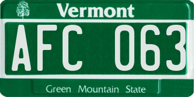 VT license plate AFC063