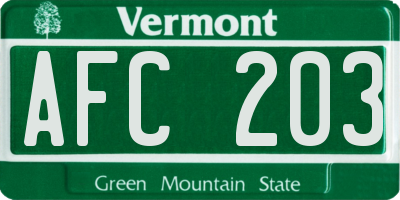 VT license plate AFC203