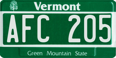 VT license plate AFC205
