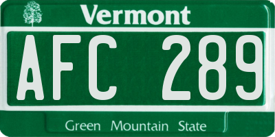 VT license plate AFC289