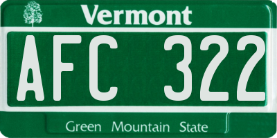 VT license plate AFC322