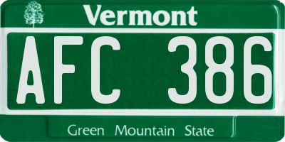VT license plate AFC386